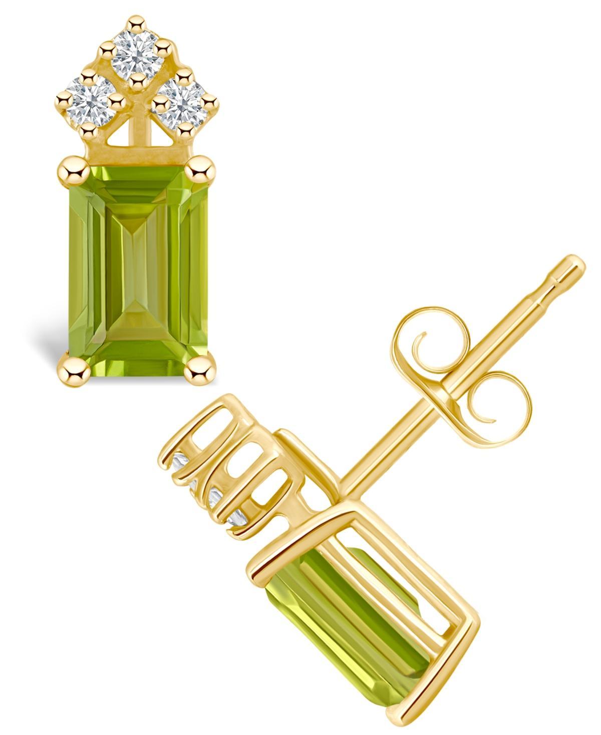 Celebration Gems 14k Gold Emerald Cut Peridot & 1/8 Carat T.W. Diamond Stud Earrings, Women's Product Image