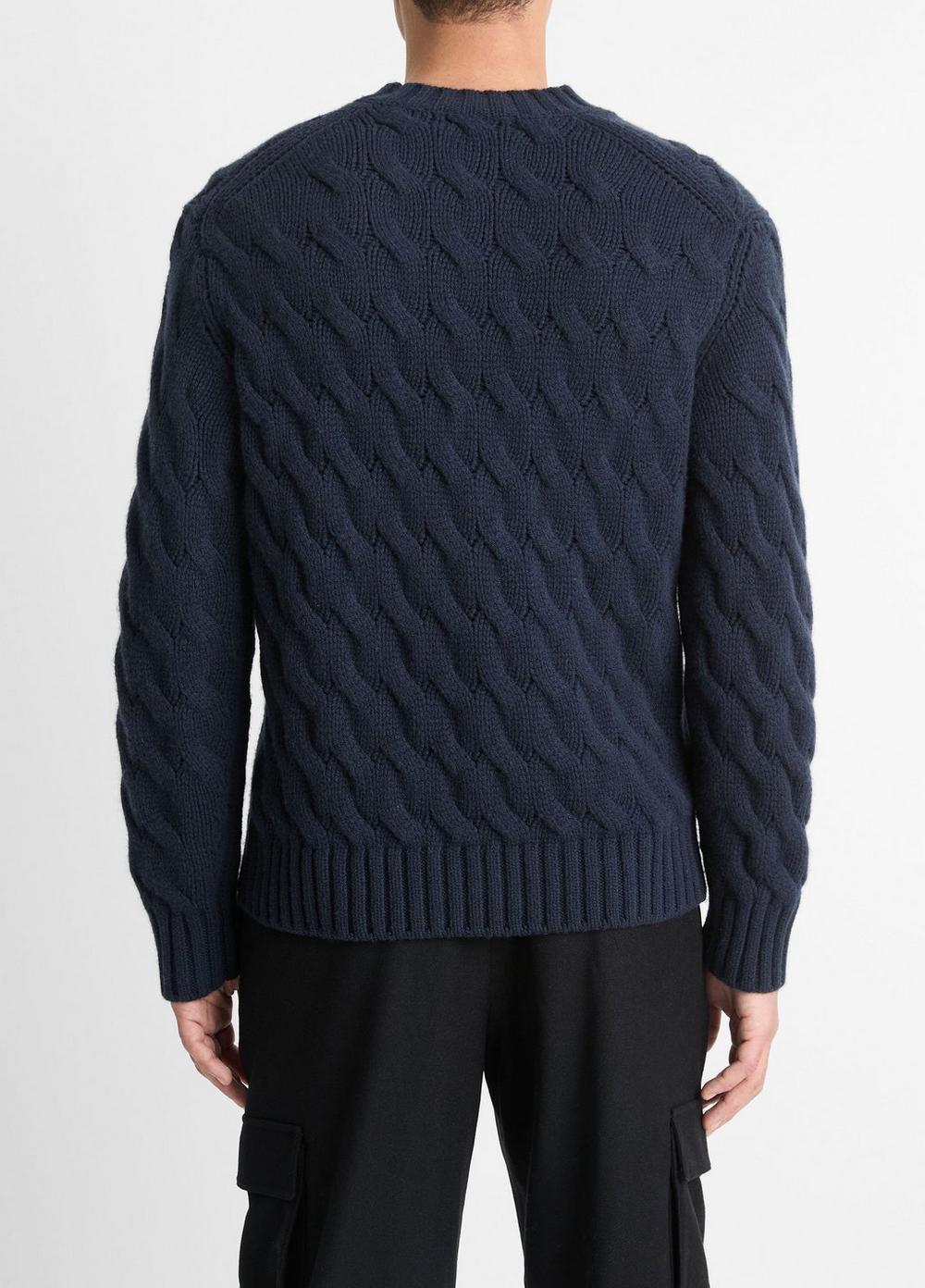 Wool Cable-Wave Crew Neck Sweater Product Image