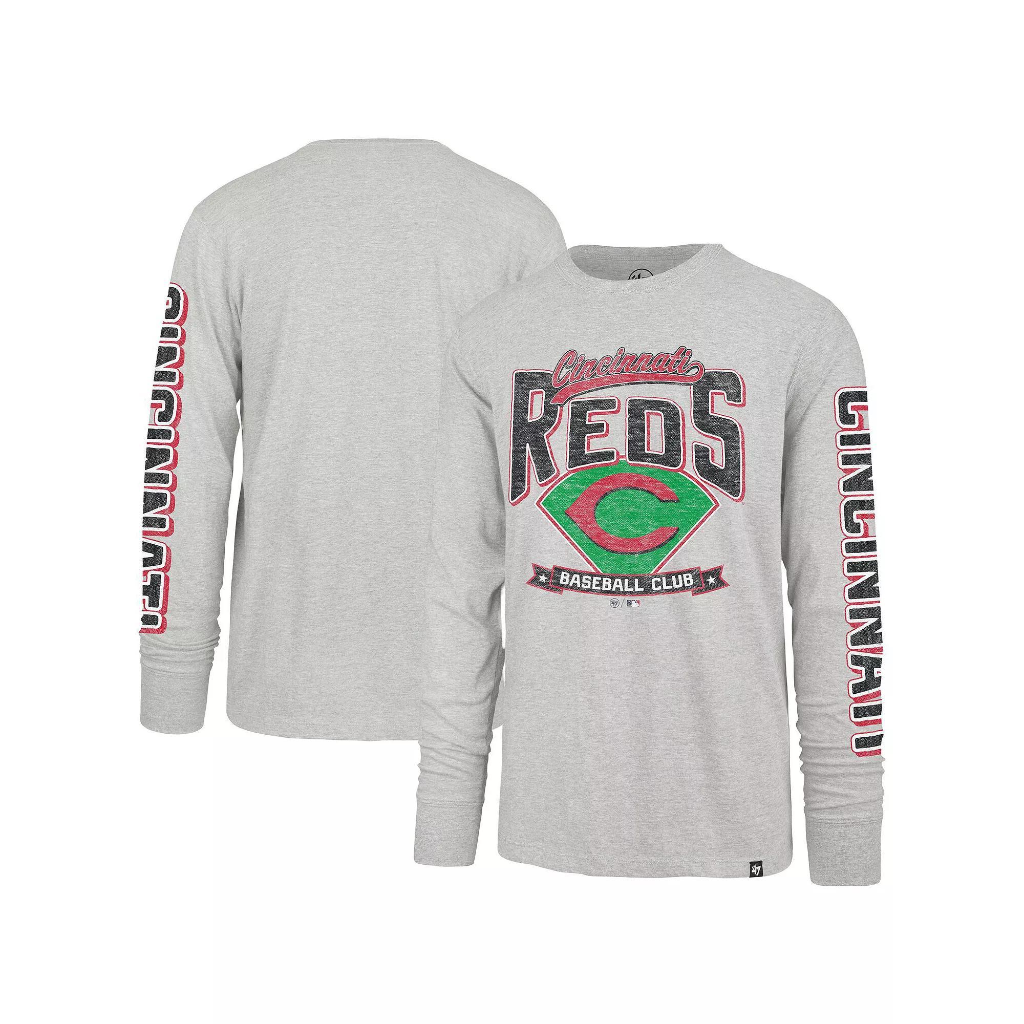 Men's '47 Gray Cincinnati Reds Fair Ball Franklin Long Sleeve T-Shirt,  Product Image
