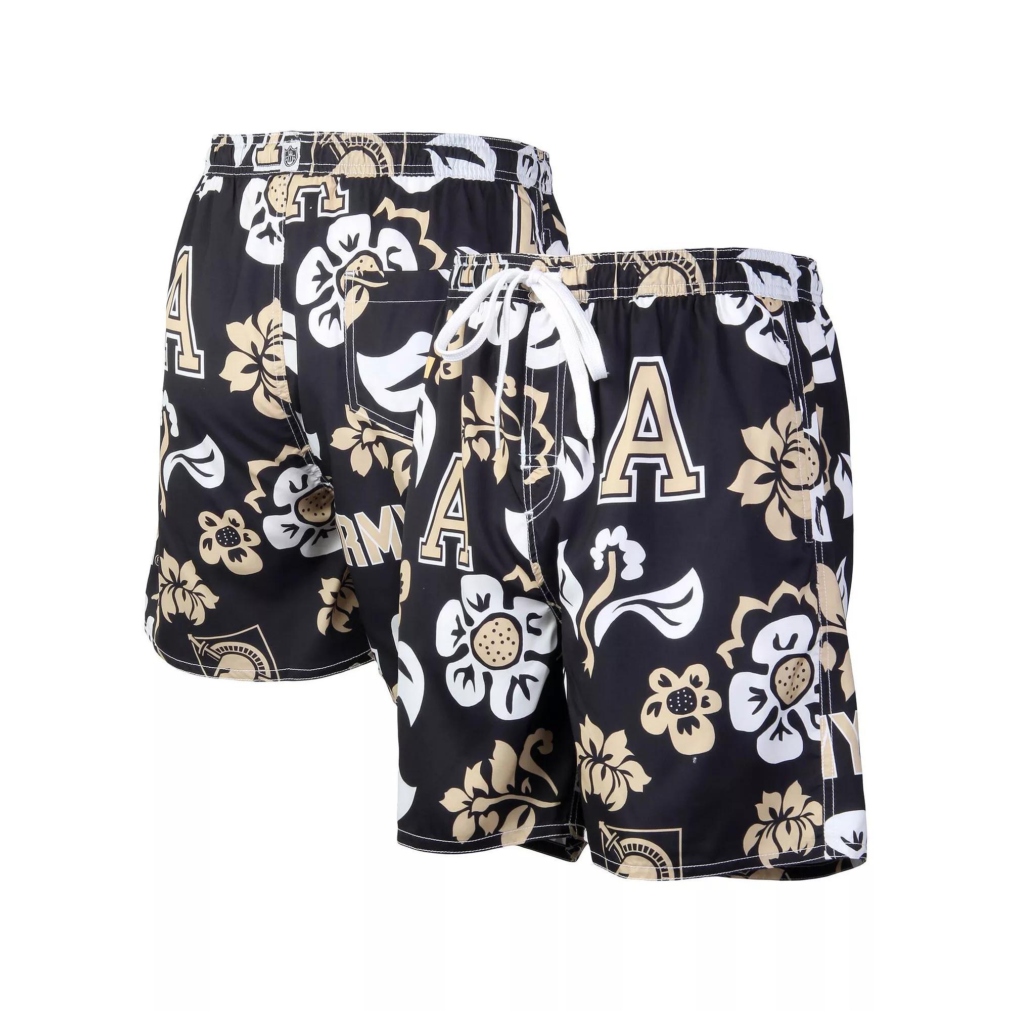Mens Wes & Willy Black Army Black Knights Floral Volley Logo Swim Trunks Product Image