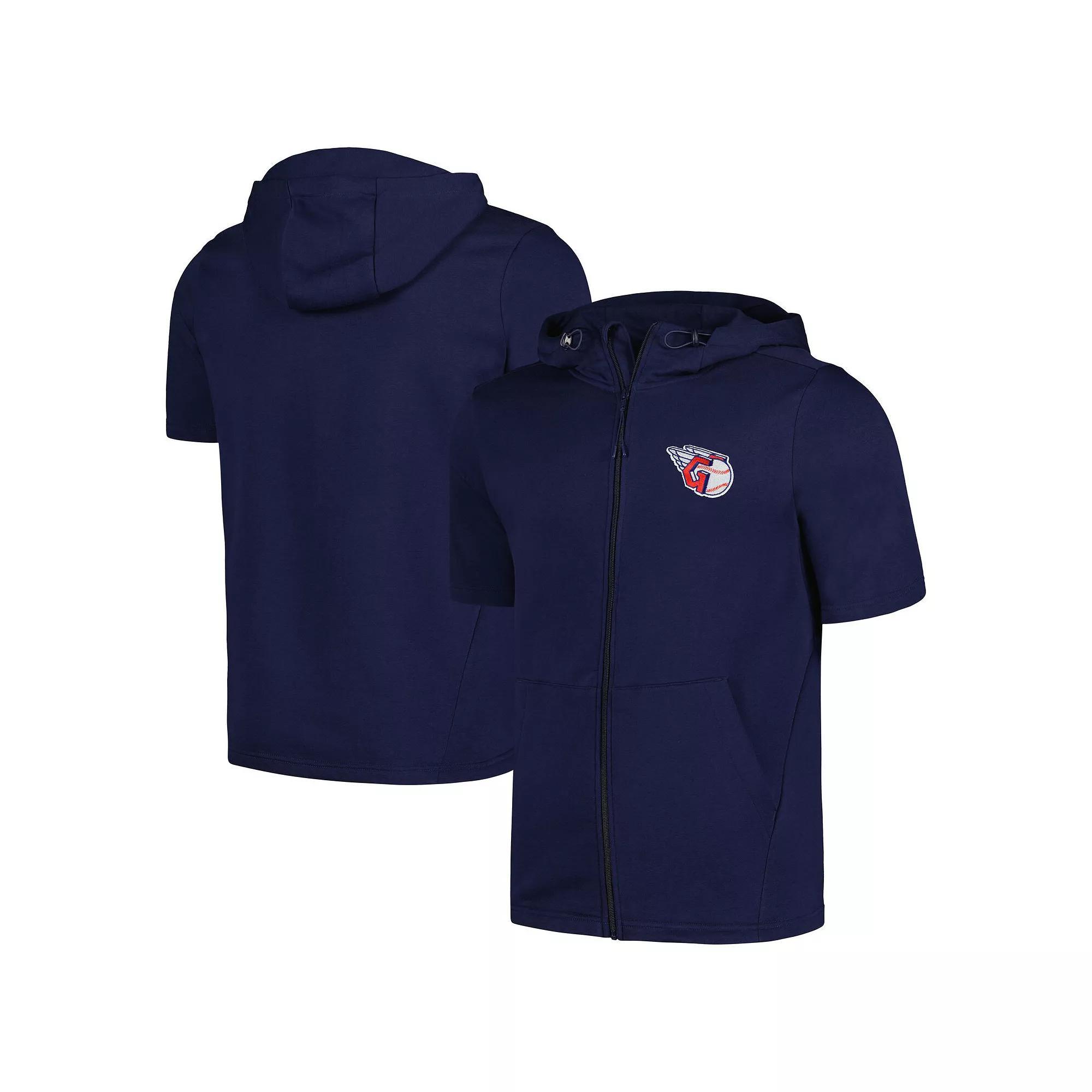 Men's Levelwear Navy Cleveland Guardians Recruit Short Sleeve Full-Zip Hoodie,  Product Image