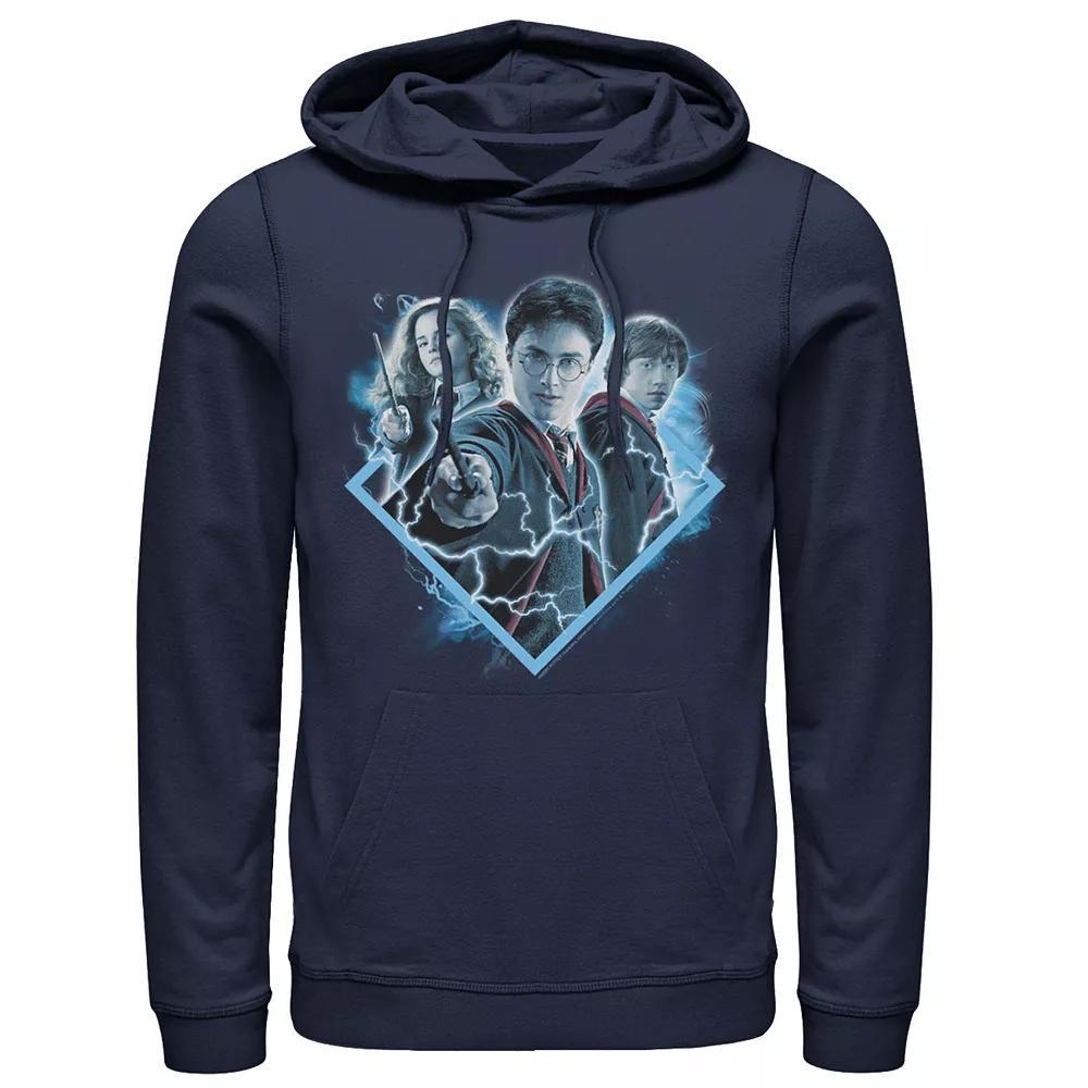 Men's Harry Potter Ron Harry Hermione Blue Lighting Portrait Graphic Pullover Hoodie,  Product Image