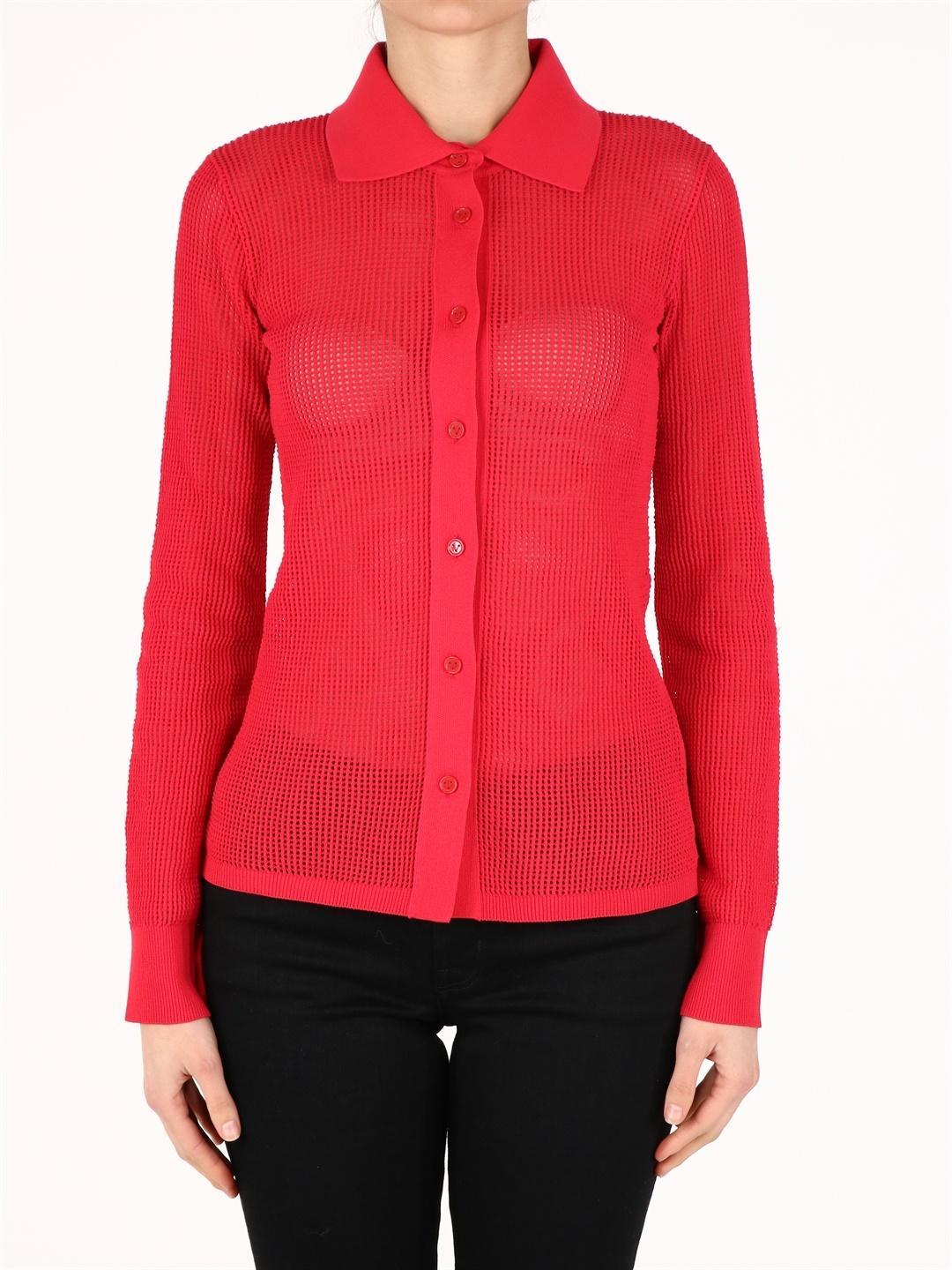 BOTTEGA VENETA Mesh Buttoned Cardigan In Red Product Image