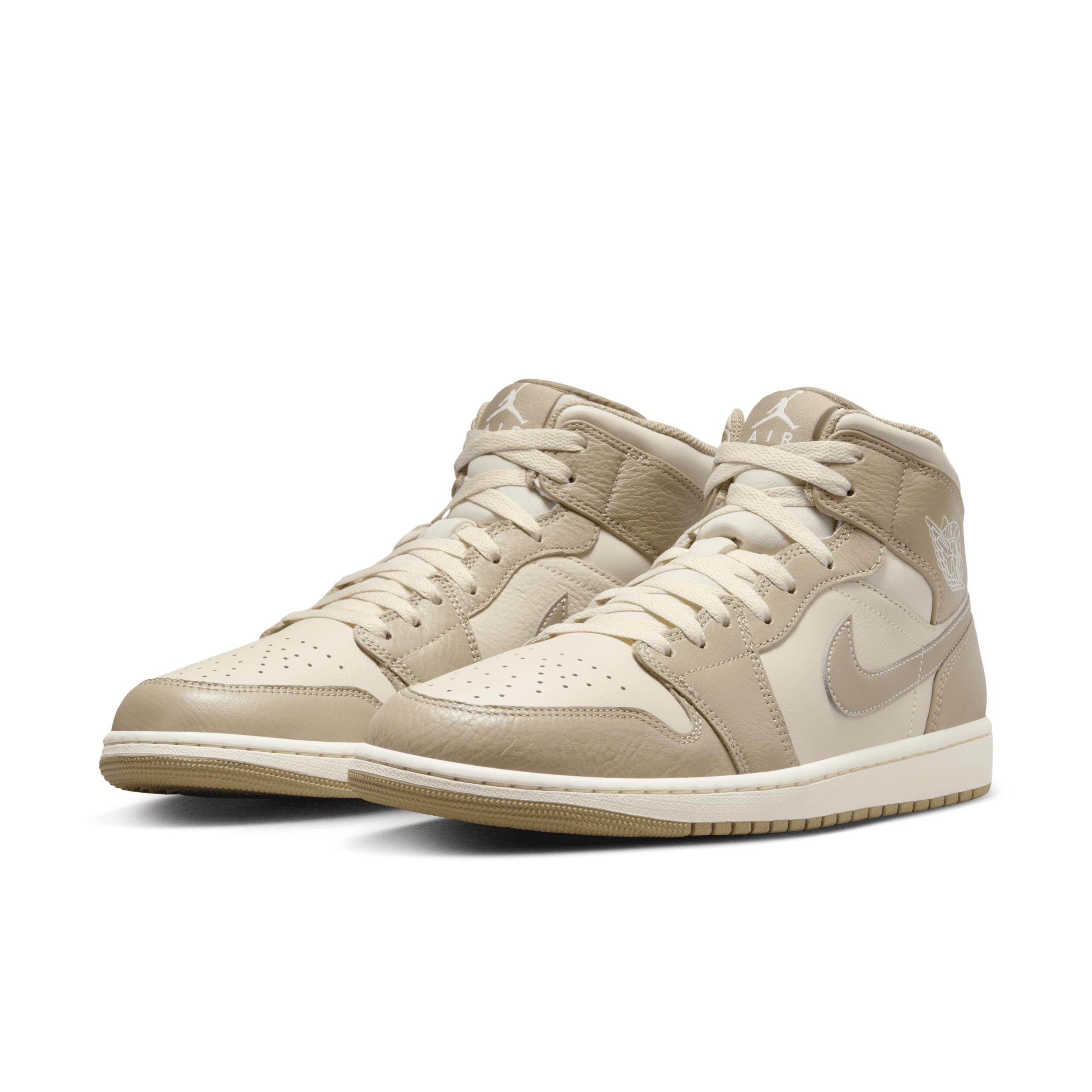 Jordan Mens AJ 1 Mid SE Poolside - Basketball Shoes Bone/Khaki/Pink Product Image