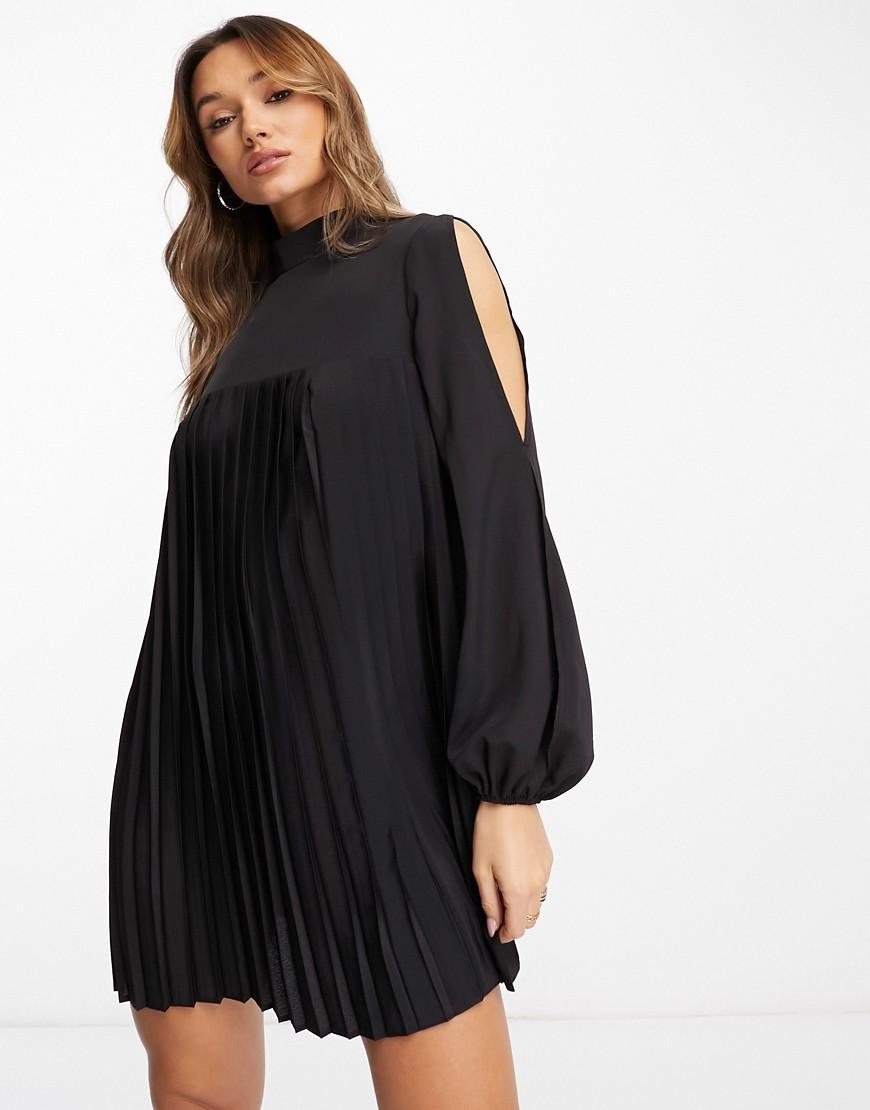 ASOS DESIGN high neck pleated trapeze mini dress with split sleeves Product Image