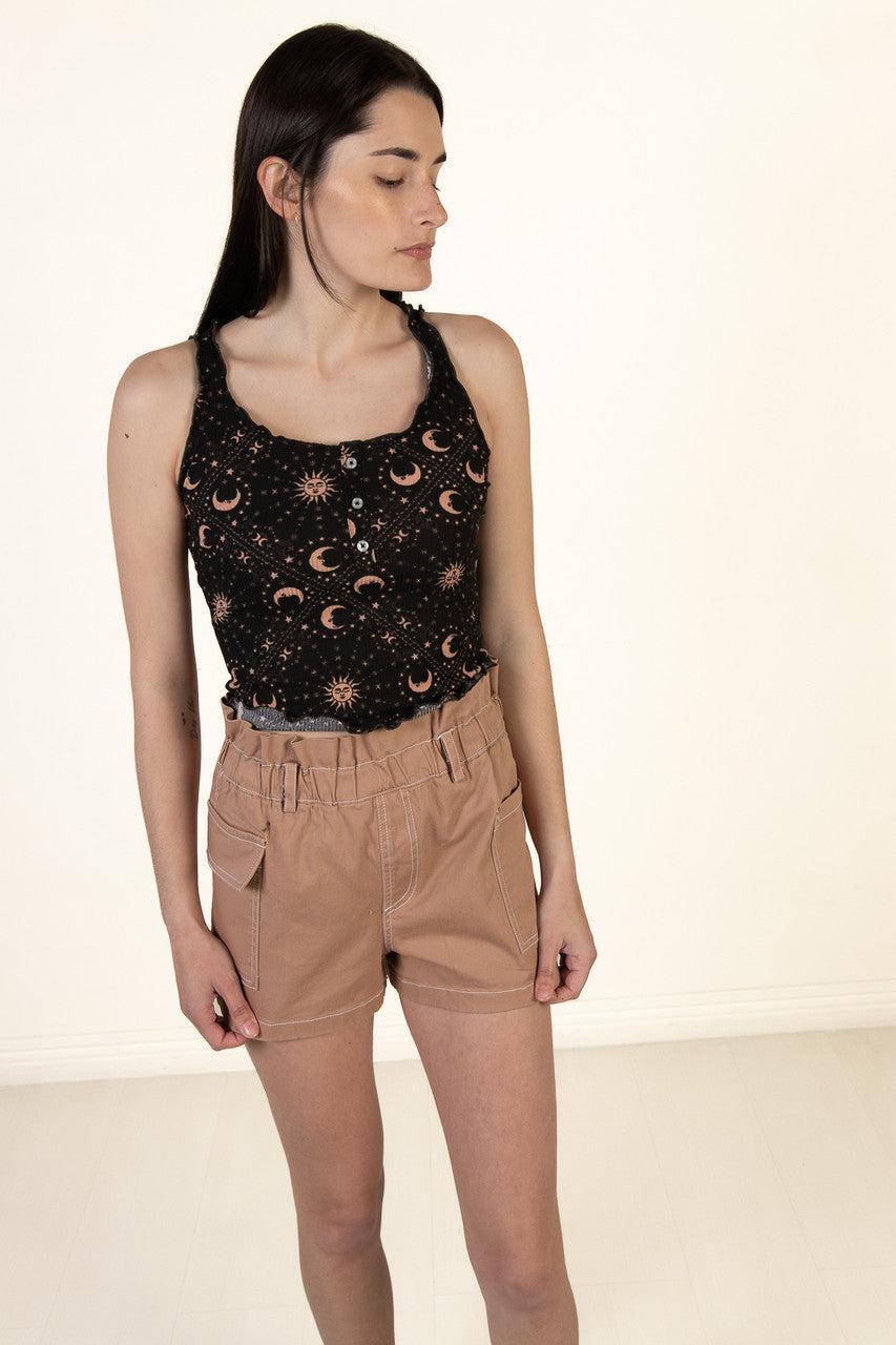 Taupe Paperbag Waist Cargo Shorts Product Image