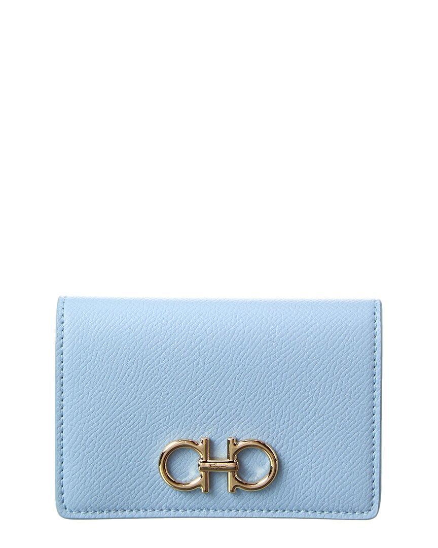 FERRAGAMO Gancini Leather Card Holder In Blue Product Image