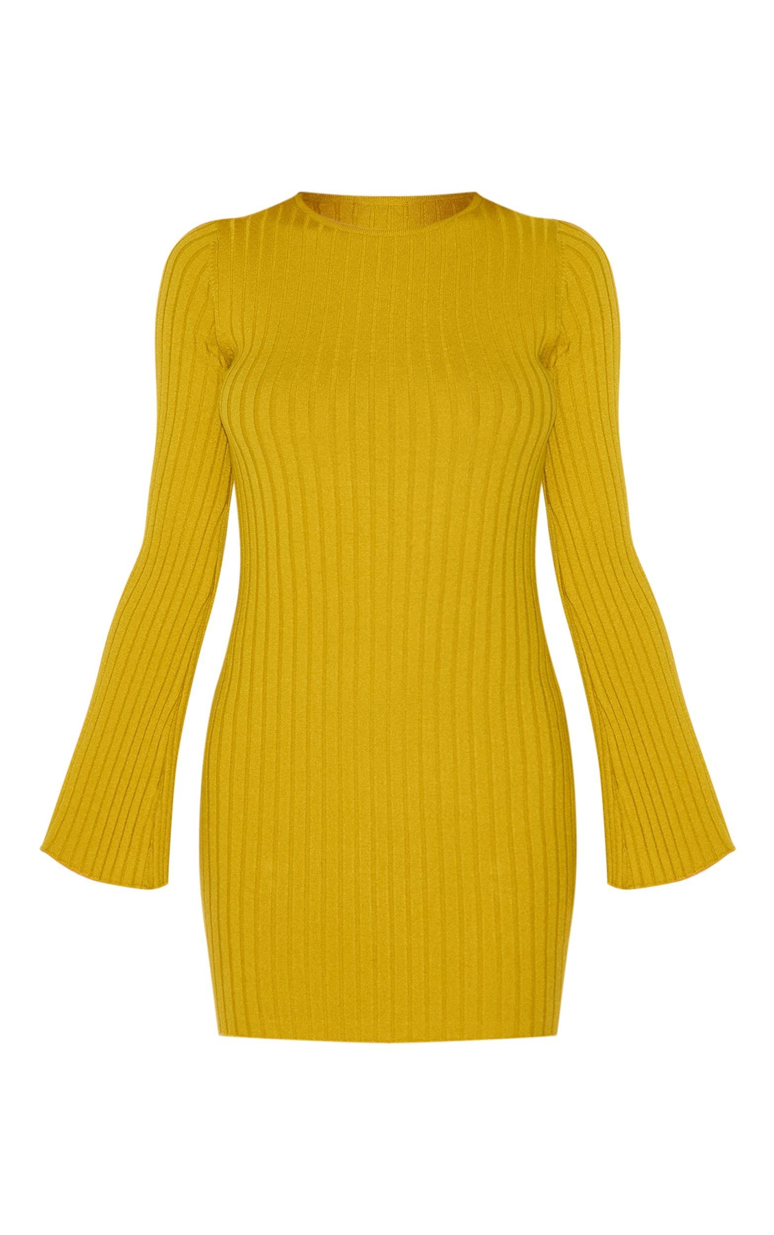 Olive Ribbed Knit Mini Dress Product Image