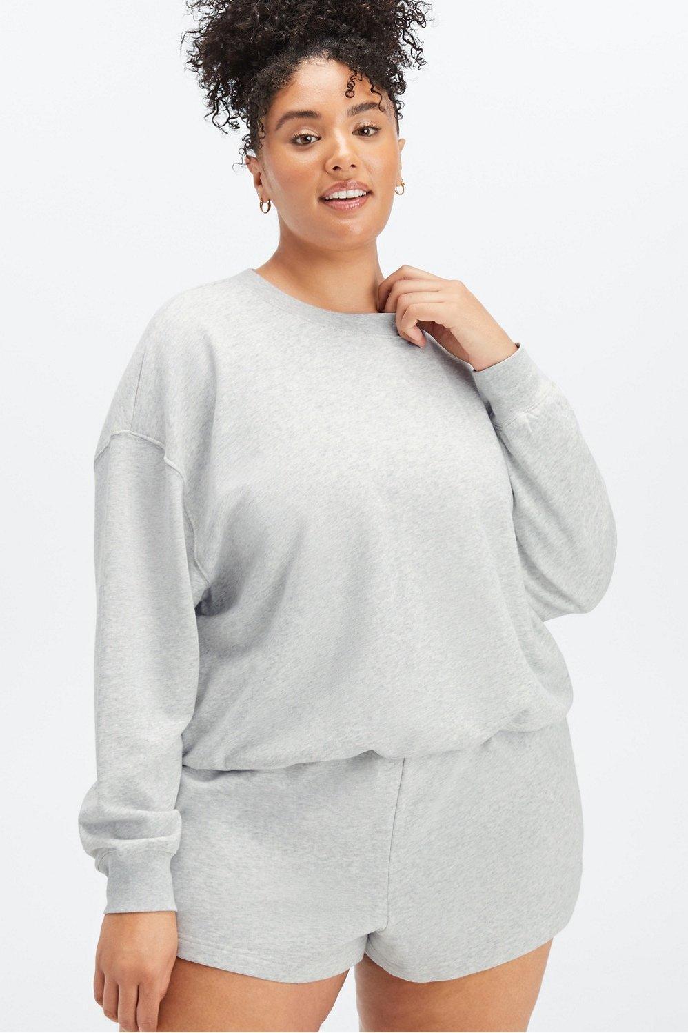 Fabletics Lightweight Go-To Cropped Crewneck Womens Light Grey Heather plus Size 4X Product Image