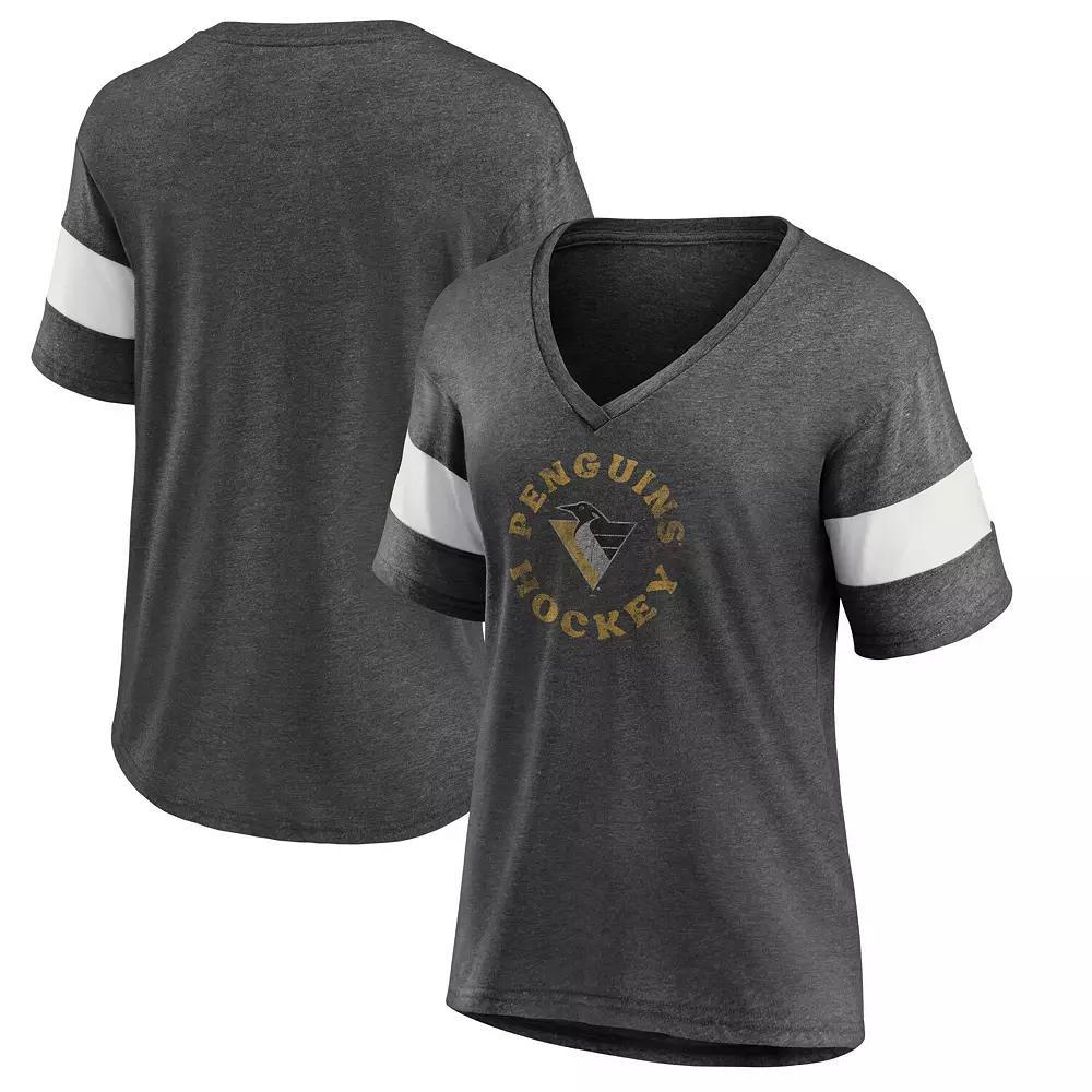 Women's Fanatics Branded Heather Charcoal Pittsburgh Penguins Special Edition 2.0 Ring The Alarm V-Neck T-Shirt,  Product Image