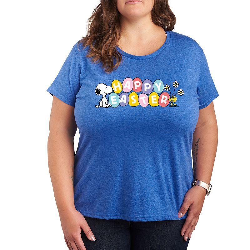 Plus Peanuts Snoppy & Woodstock Happy Easter Color Eggs Graphic Tee, Women's, Size: 2XL, Grey Gray Product Image