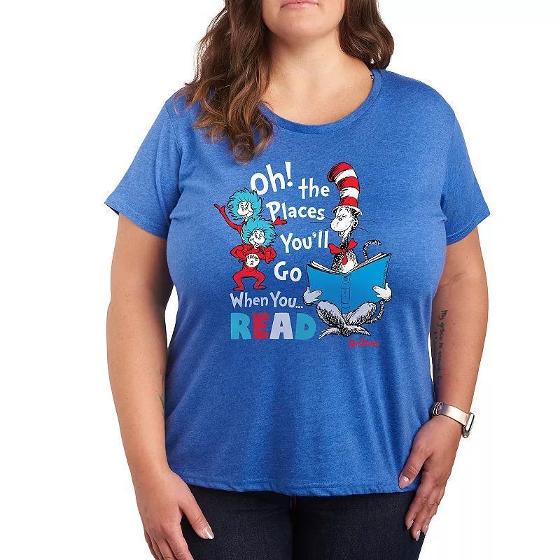 Plus Dr. Seuss When You Read Graphic Tee, Womens Grey Royal Blue Product Image