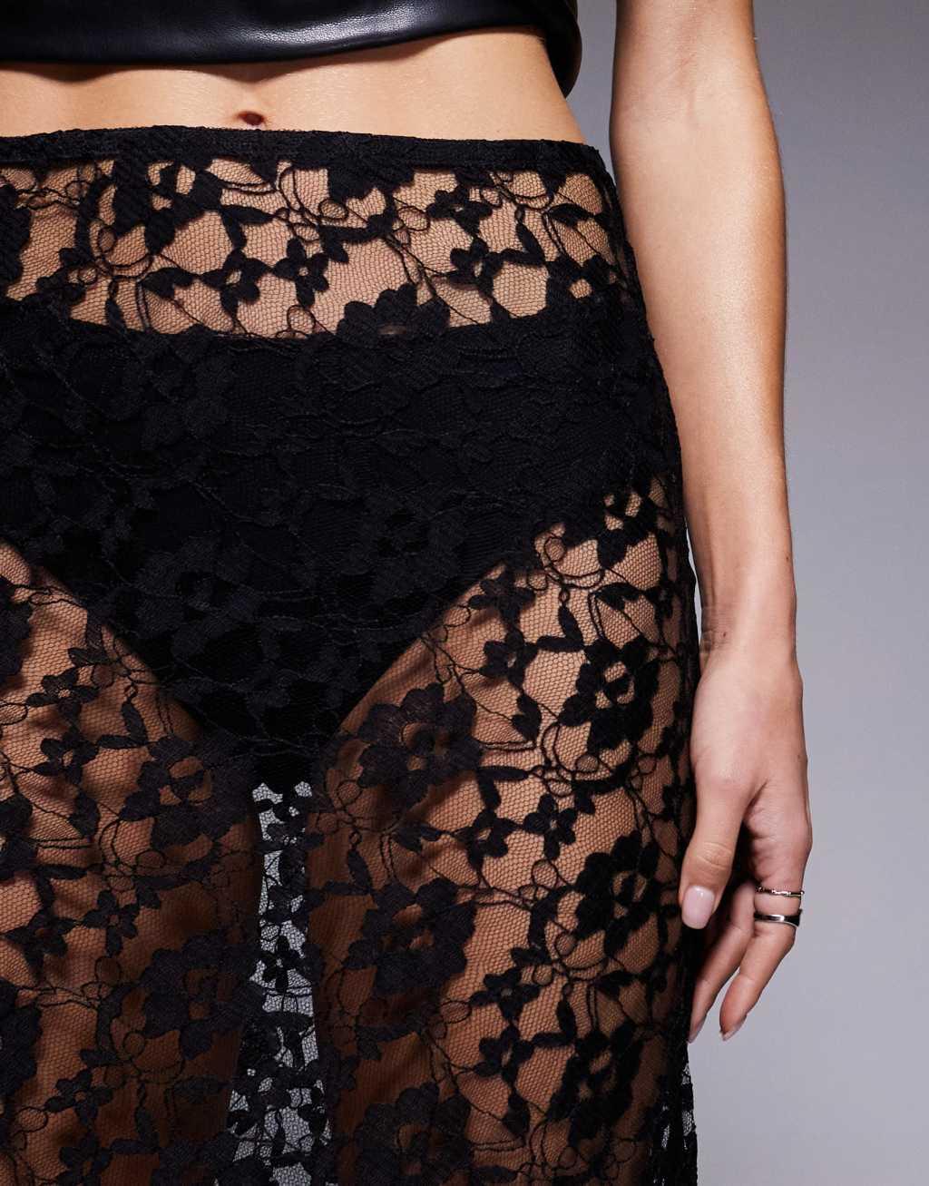 ASOS DESIGN sheer lace maxi skirt in black Product Image