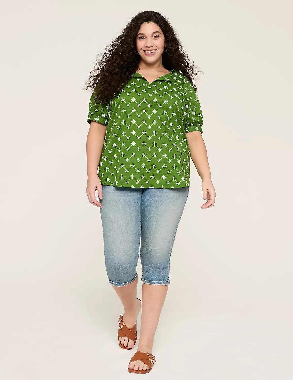 Embroidered Elbow-Sleeve Popover Blouse Product Image