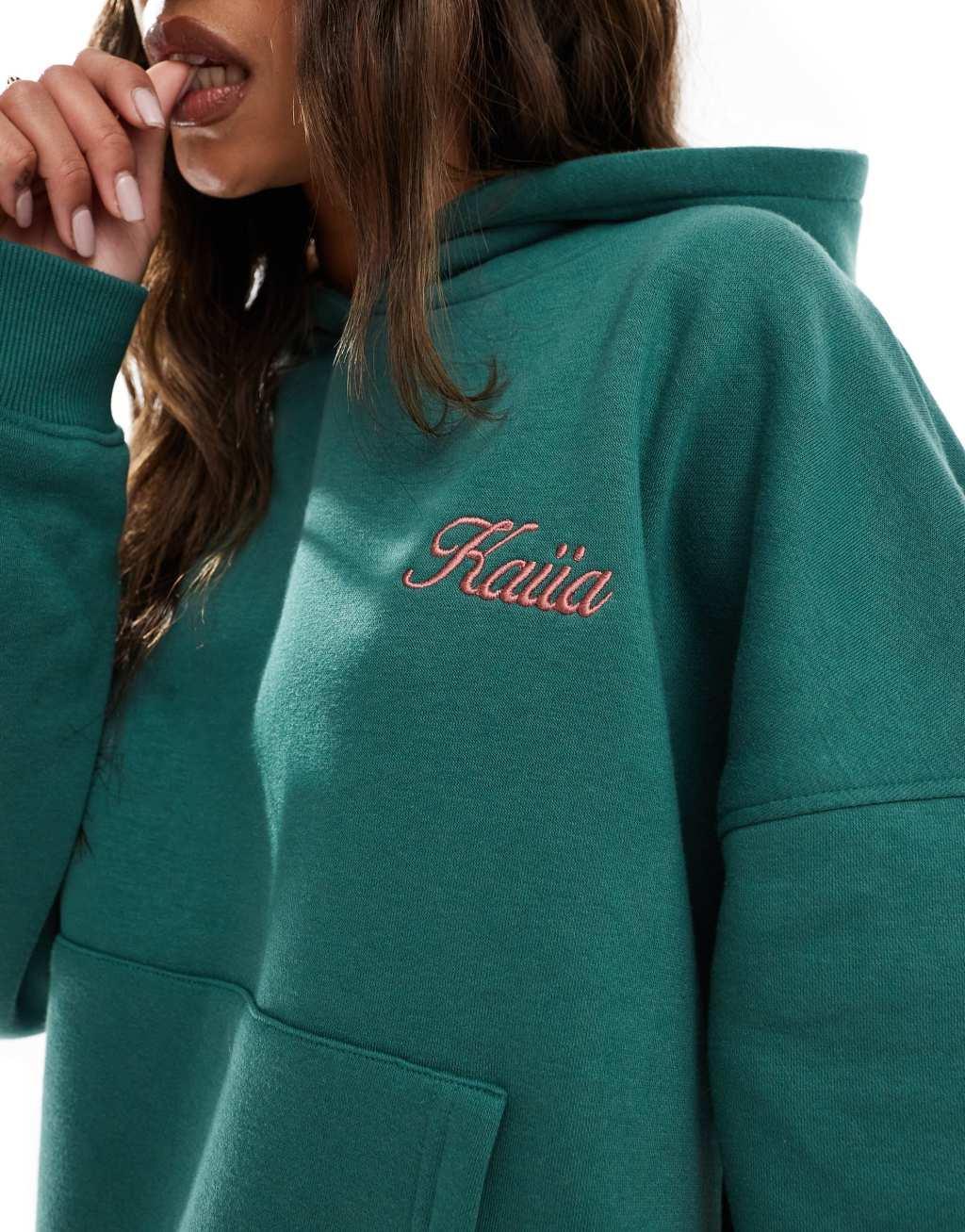 Kaiia pink logo oversized hoodie in dark green - part of a set Product Image