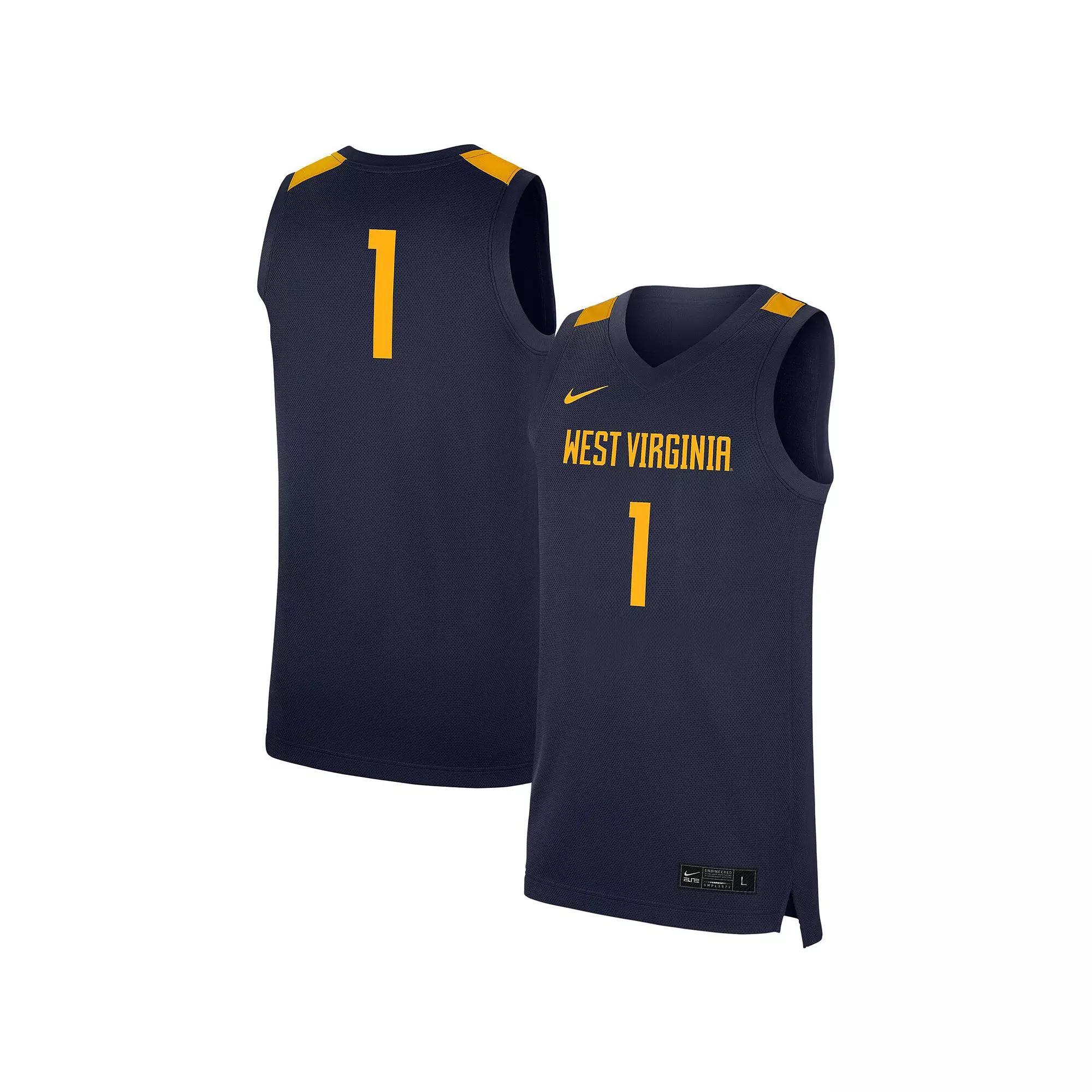 Men's Nike #1 Navy West Virginia Mountaineers Replica Jersey, Size: Large, Blue Product Image