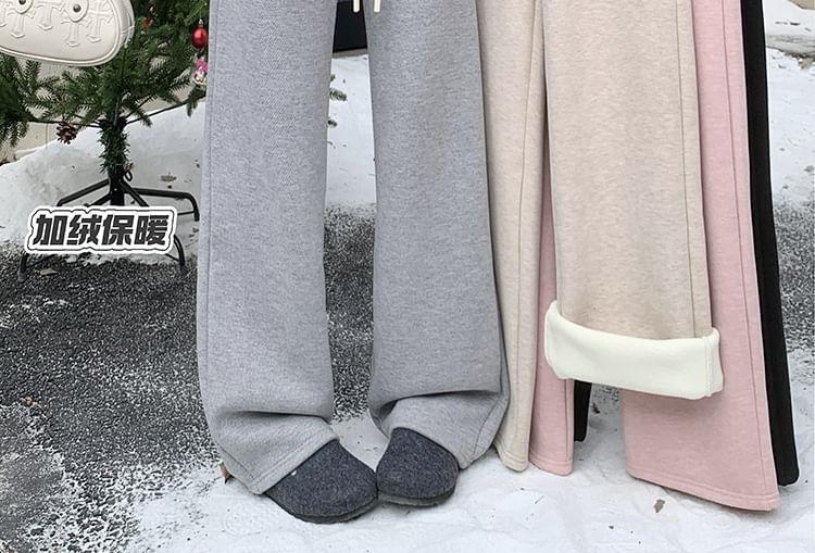 Drawstring Waist Plain Wide Leg Sweatpants Product Image