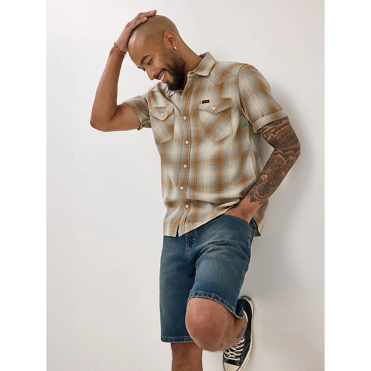 Men's Slub Cotton Plaid Shirt in Moonlight Product Image