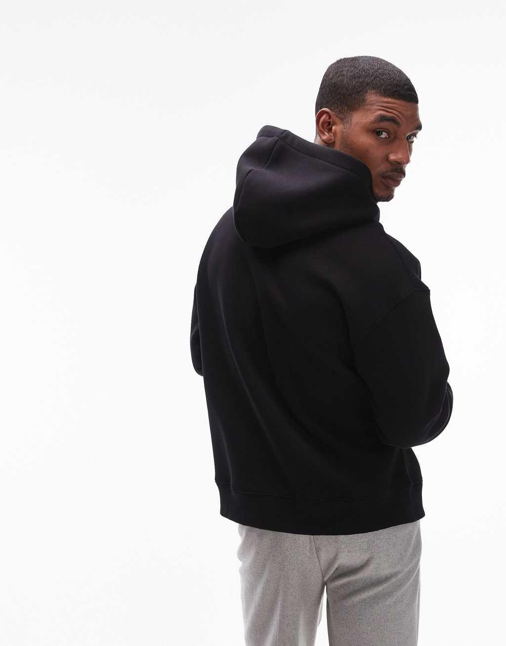 Topman oversized fit hoodie with Roma applique embroidery in black Product Image