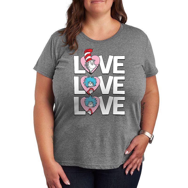 Plus Size Dr. Seuss Love Stacked Graphic Tee, Women's, Size: 2XL, Grey Dark Red Product Image