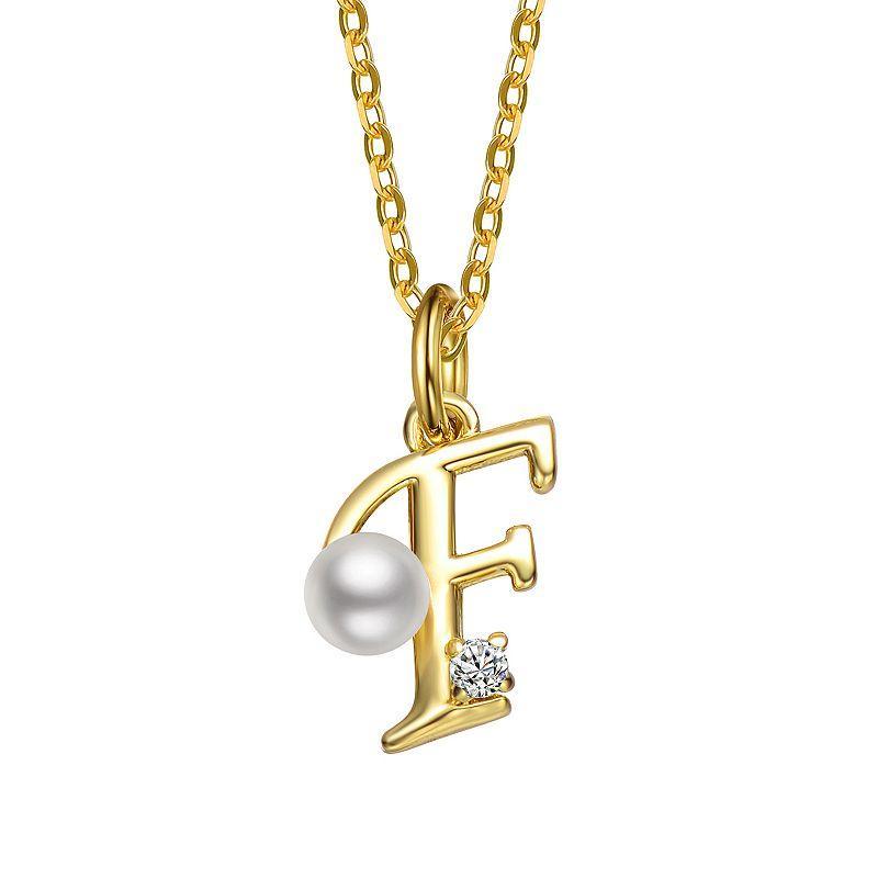 14k Gold Plated Simulated Pearl Initial Pendant Necklace, Womens Product Image