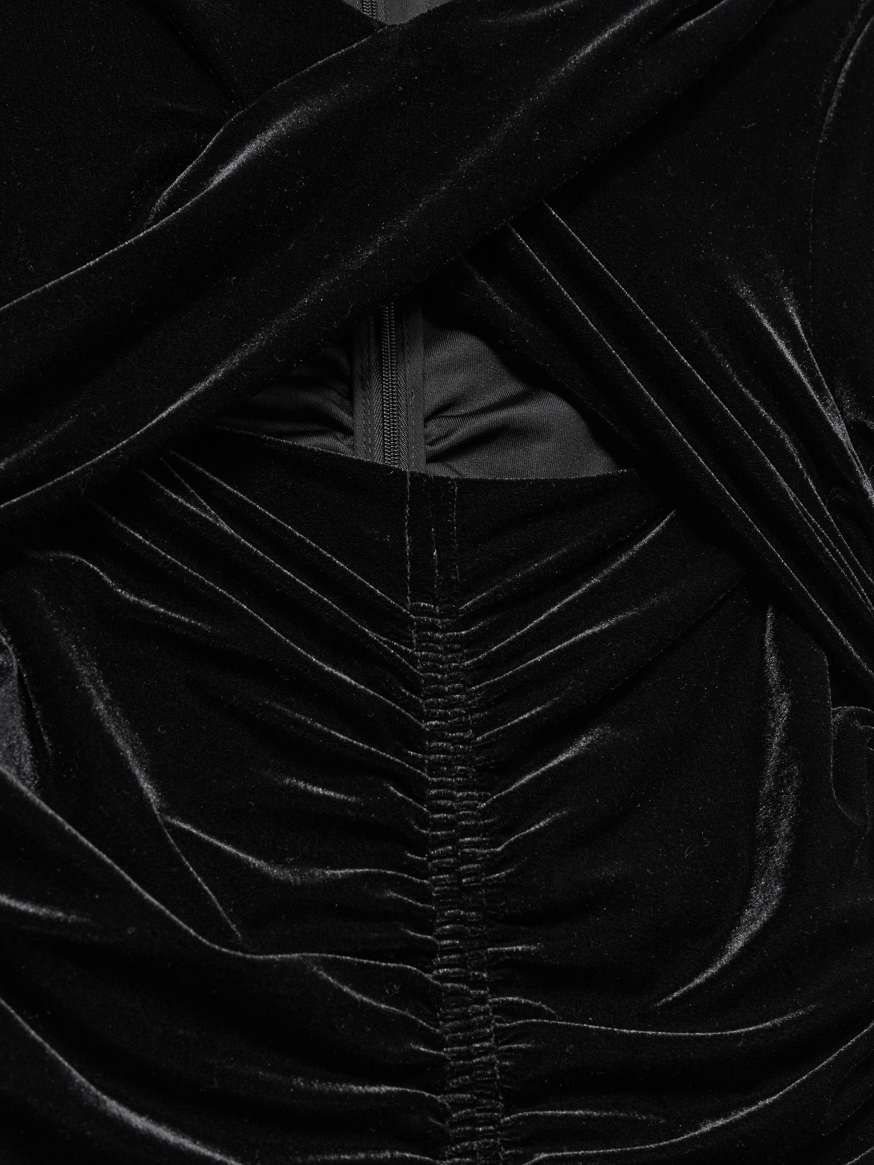 Velvet Ruched Twist-Front Midi Dress in Black Product Image