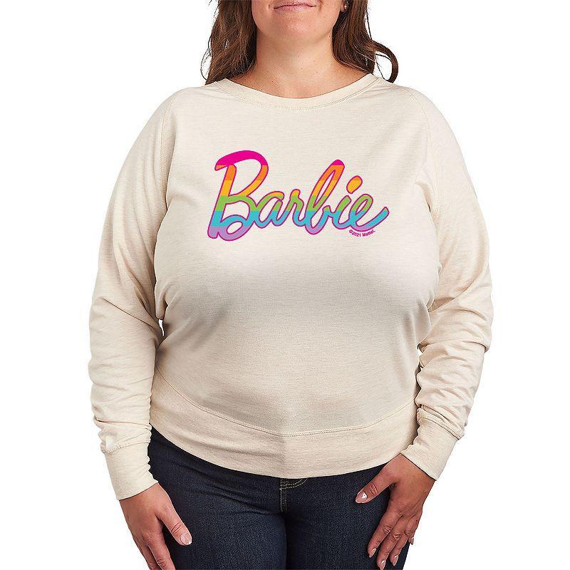 Plus Size Barbie® Pride Rainbow Fill French Terry Long Sleeve Tee, Women's, Size: 2XL, Beige Khaki Product Image