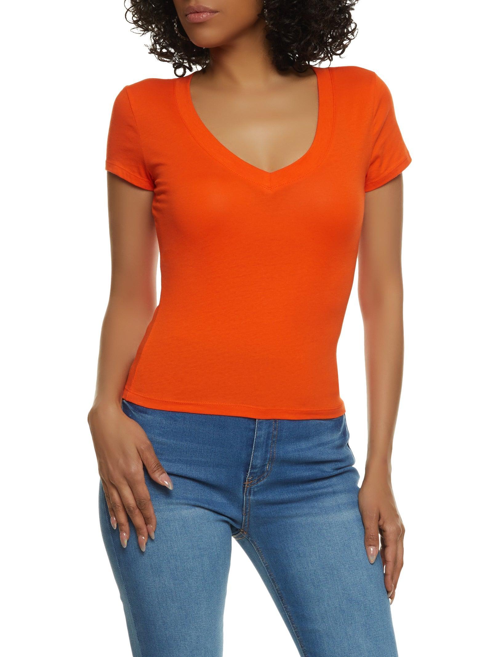 Womens Solid V Neck Short Sleeve Tee Product Image