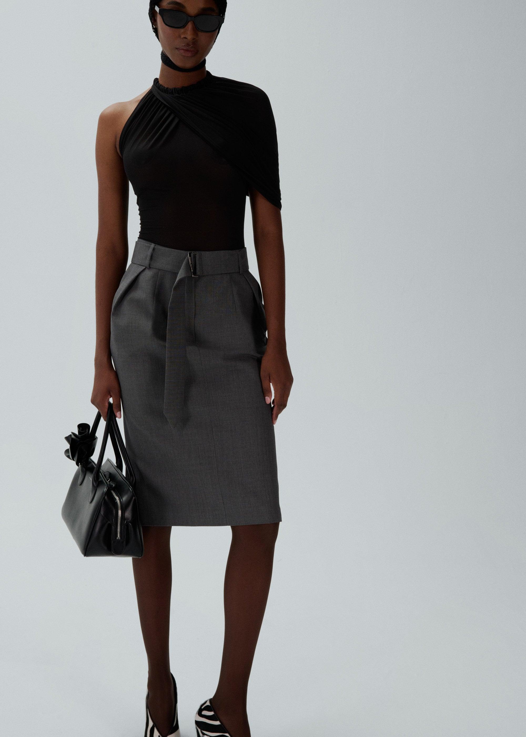 Belted midi skirt in grey Product Image