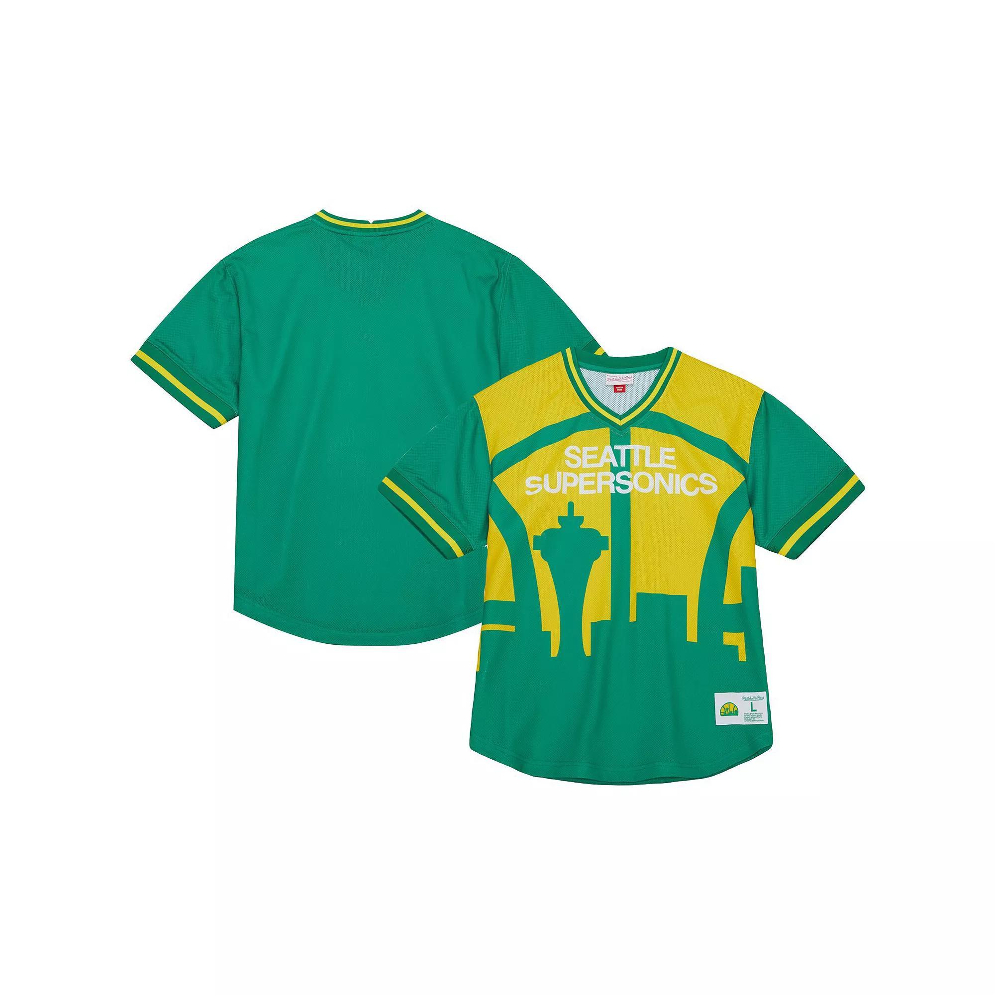 Men's Mitchell & Ness  Green Seattle SuperSonics Jumbotron 3.0 Mesh V-Neck T-Shirt, Size: Large, Nba Green Product Image