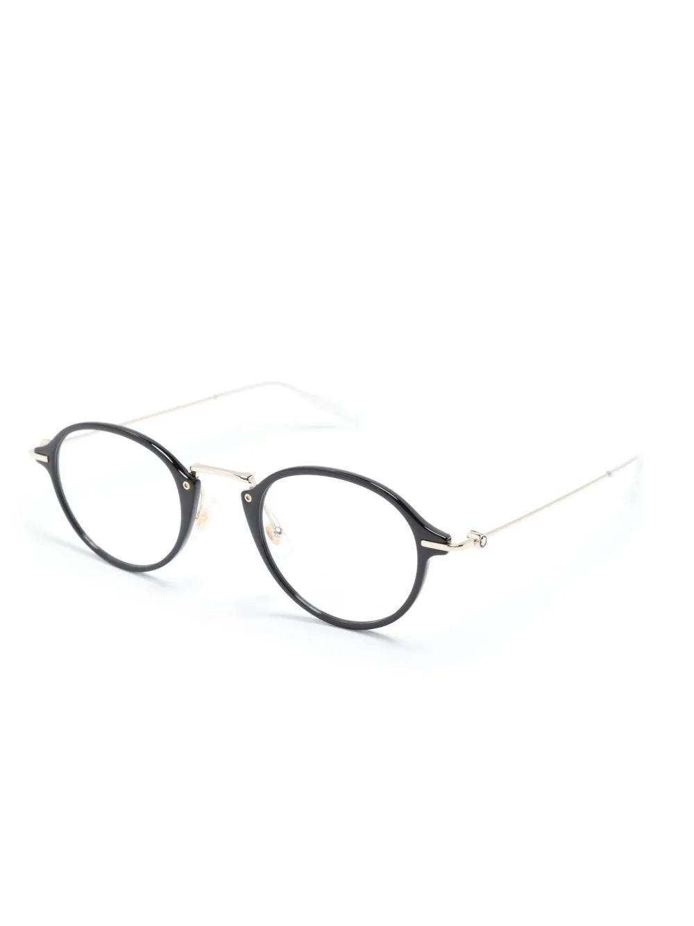 MONTBLANC Logo-plaque Round-frame Glasses In Black Product Image