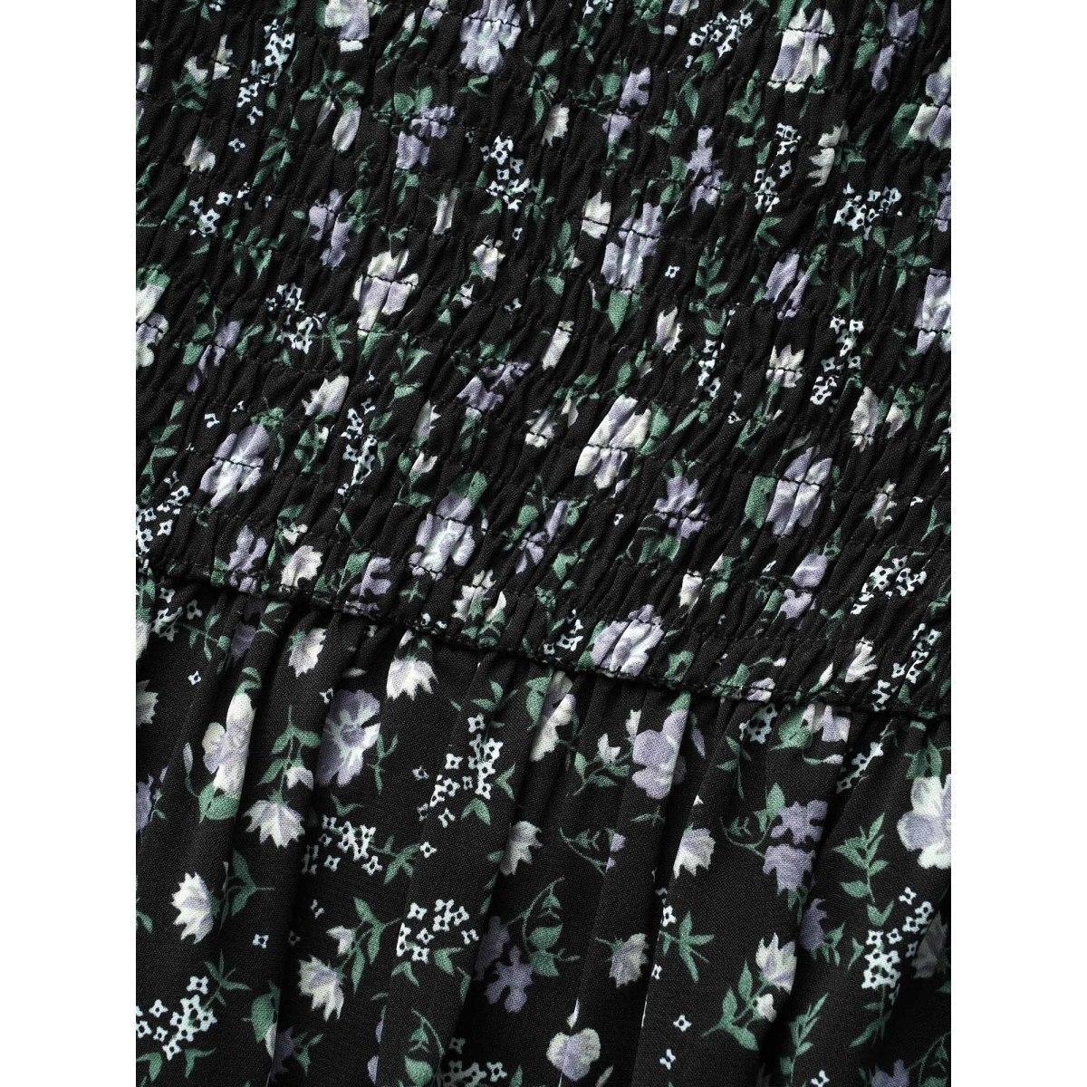 Plus Size Black Heart Neckline Ditsy Floral Shirred Blouse Women Elegant Long Sleeve Heart neckline Everyday Blouses BloomChic 28/5X Product Image