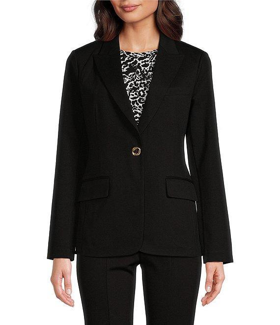 MICHAEL Michael Kors Ponte Knit Notch Lapel Long Sleeve Flap Pocket Button Front Coordinating Blazer Product Image
