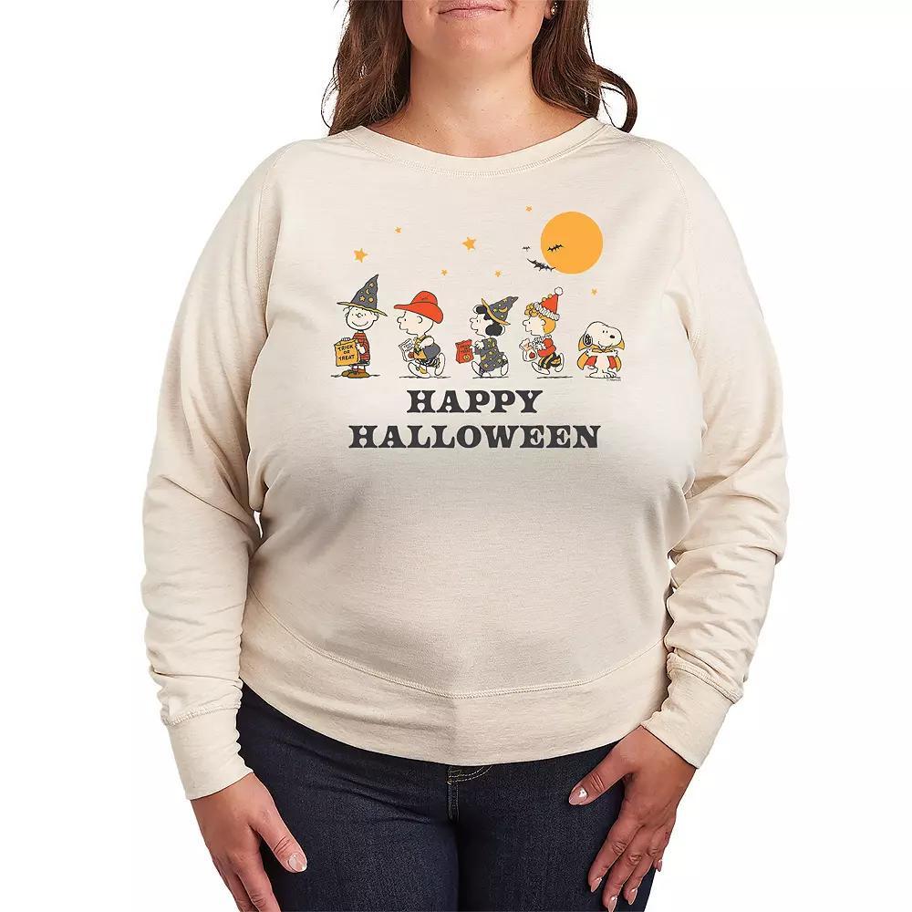 Plus Size Peanuts Group Happy Halloween French Terry Long Sleeve Tee, Women's, Size: 4XL, Beige Product Image