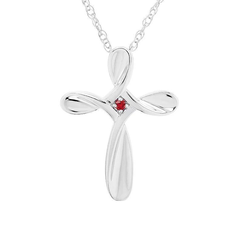 Boston Bay Diamonds Sterling Silver Gemstone Cross Pendant Necklace, Womens Red Product Image