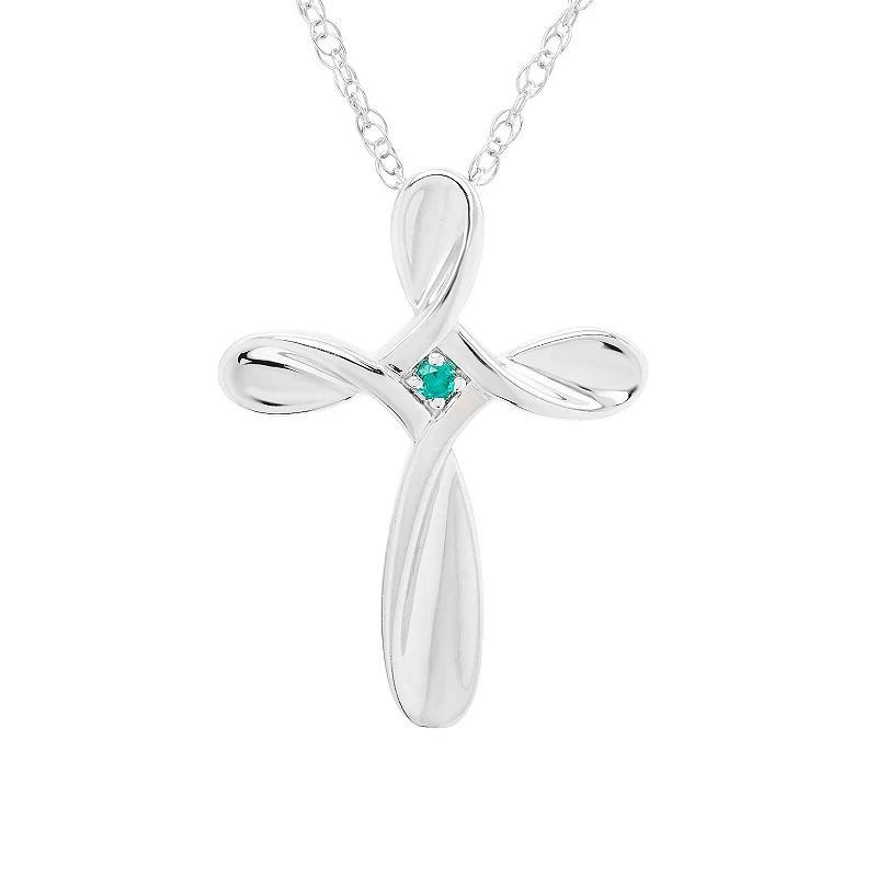 Boston Bay Diamonds Sterling Silver Gemstone Cross Pendant Necklace, Womens Created Green Product Image