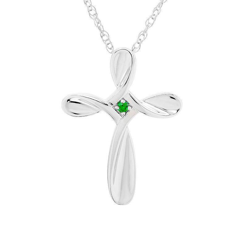 Boston Bay Diamonds Sterling Silver Gemstone Cross Pendant Necklace, Womens Created Green Product Image