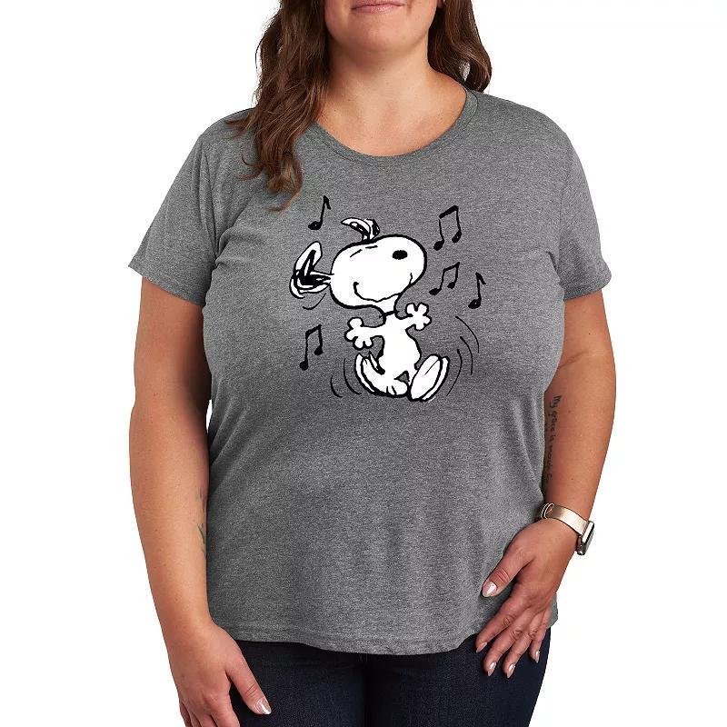 Plus Peanuts Snoopy Dancing Graphic Tee, Women's, Size: 1XL, Gray Product Image