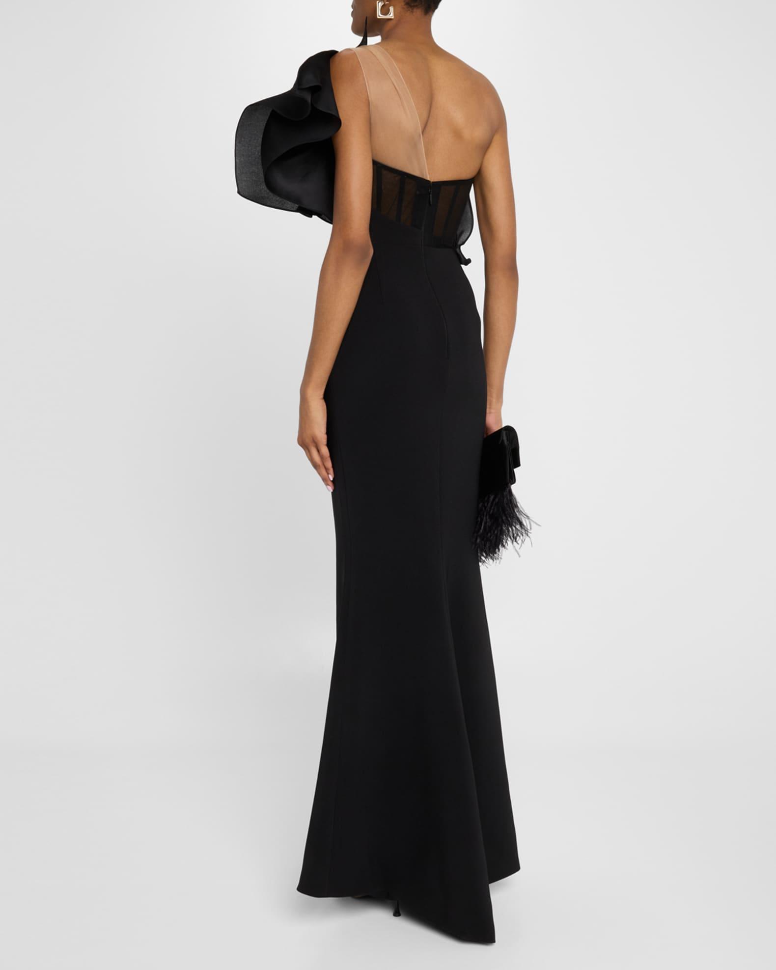 One-Shoulder Ruffle Stretch Crepe Gown Product Image