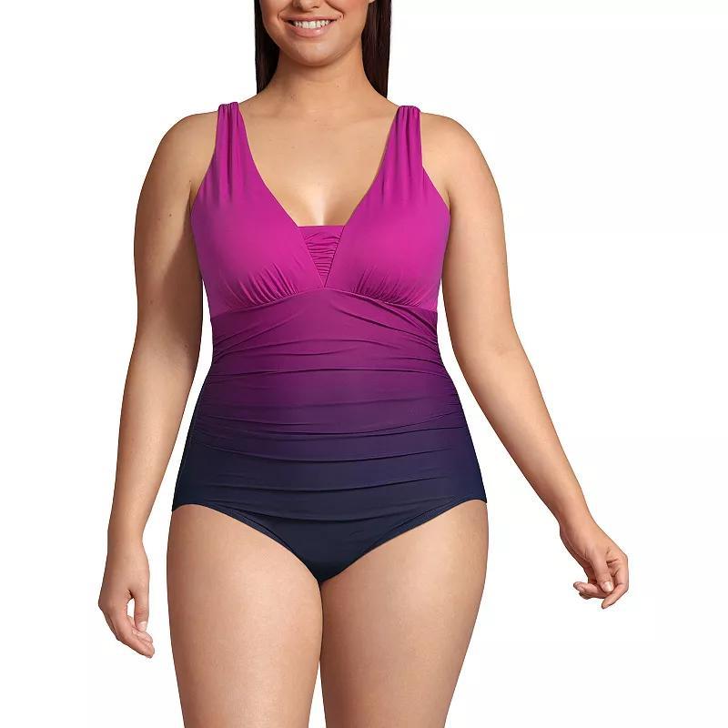 Plus Size Lands End Grecian Slendersuit Tummy Control One-Piece Swimsuit, Womens Product Image