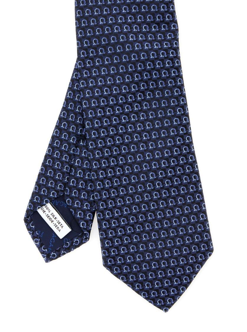 FERRAGAMO Salvatore  Silk Tie With All-over Mini Logo Print In Blue Product Image