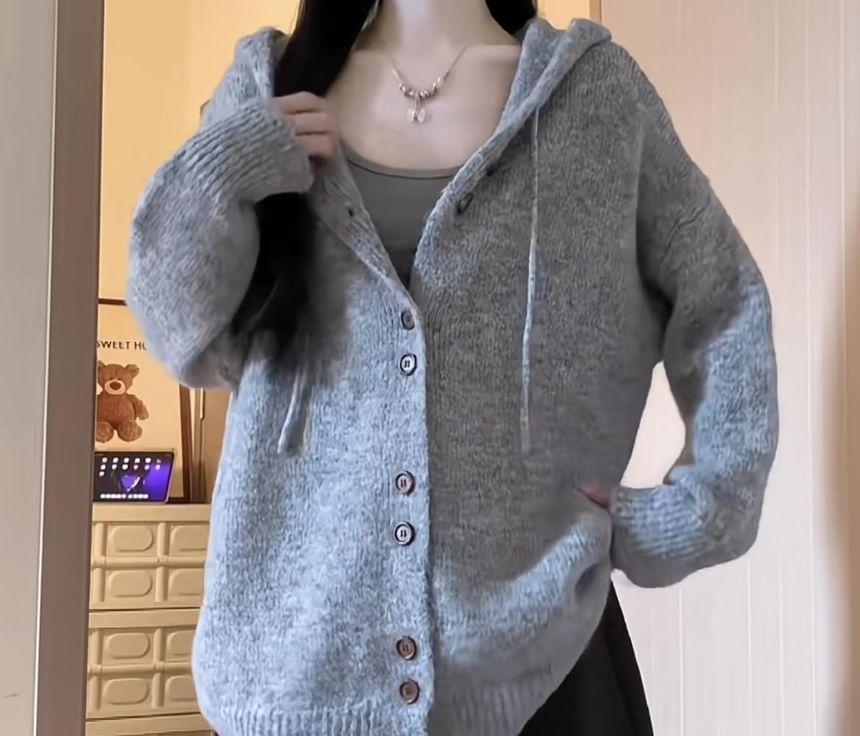 Plain Hooded Cardigan Product Image