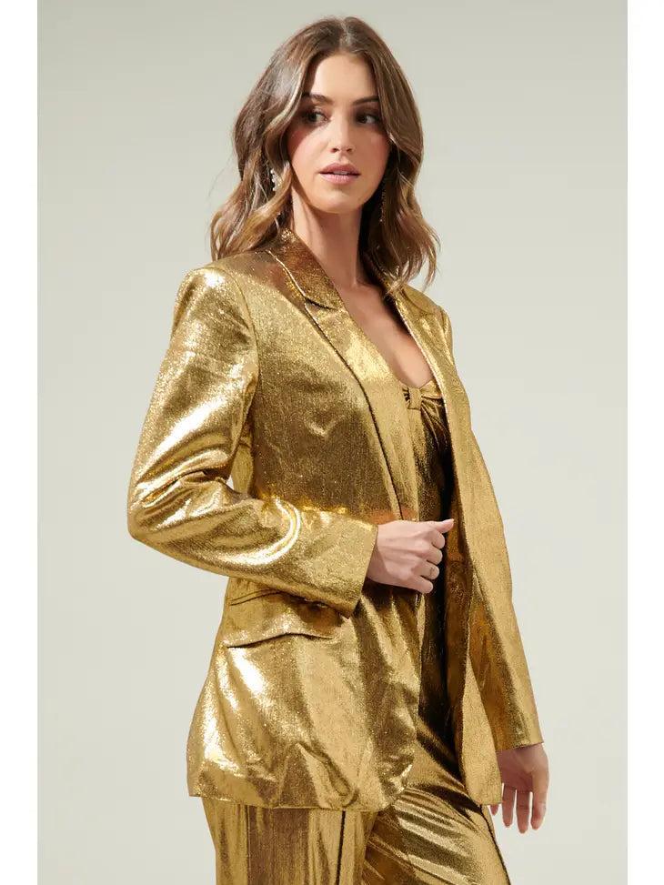 Gold Pintuck Fitted Blazer Product Image