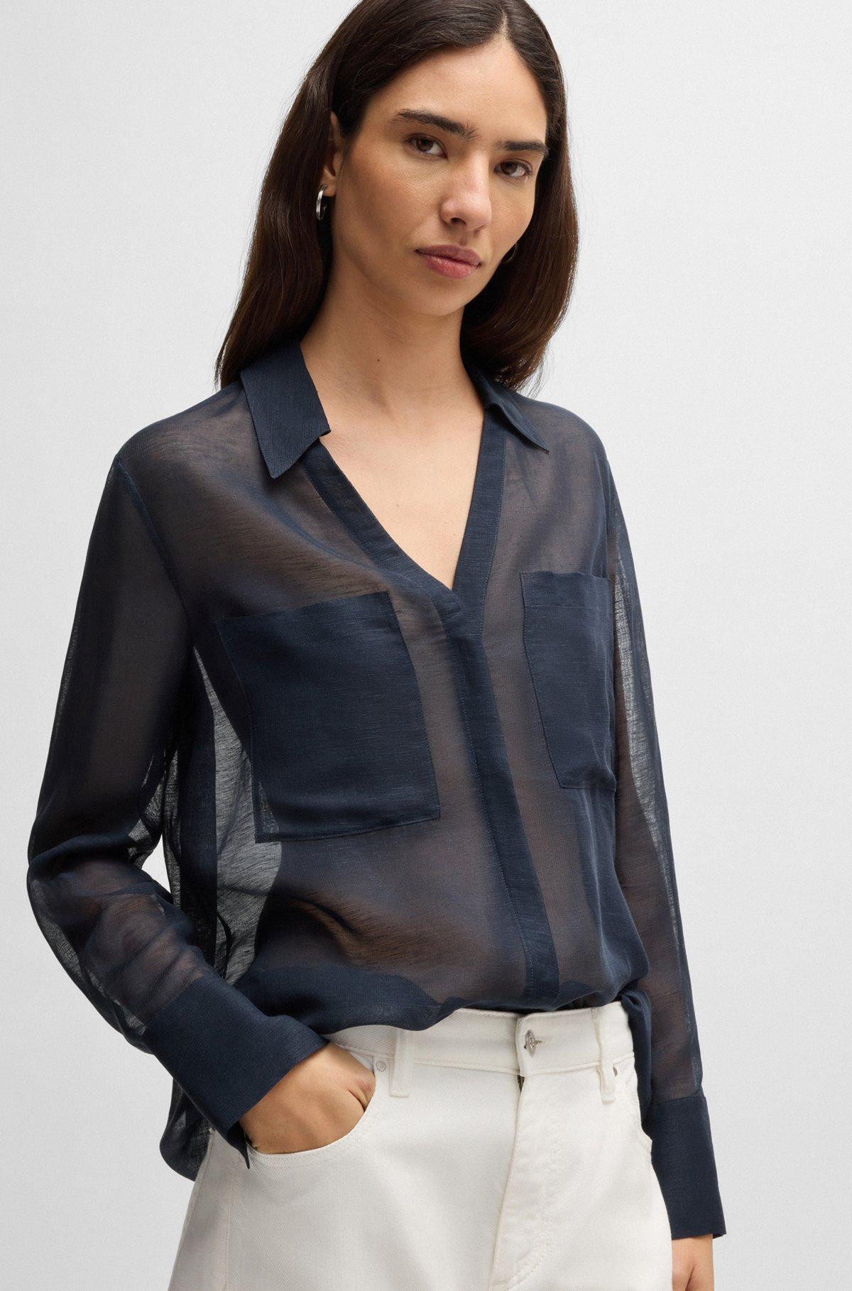 V-neck blouse in ramie with collar detail Product Image