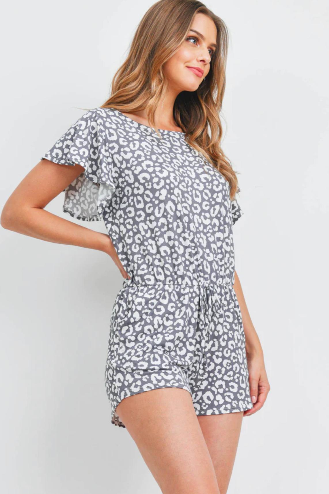 Leopard Butterfly Sleeve Romper Product Image