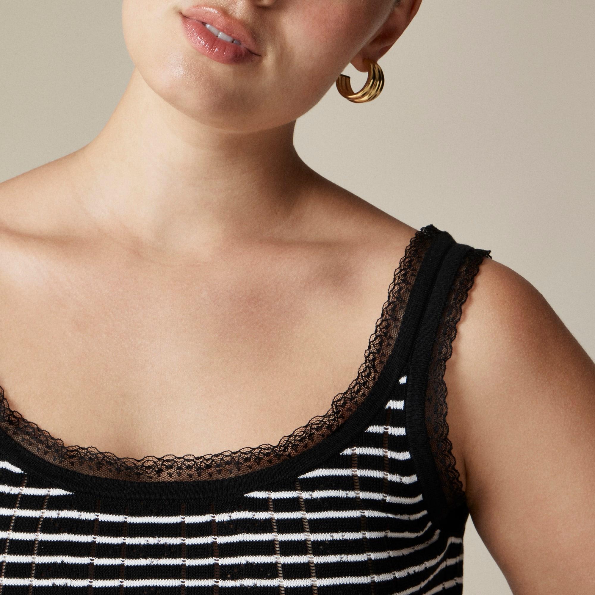 Pointelle sweater-tank in striped premium ultrafine cotton Product Image