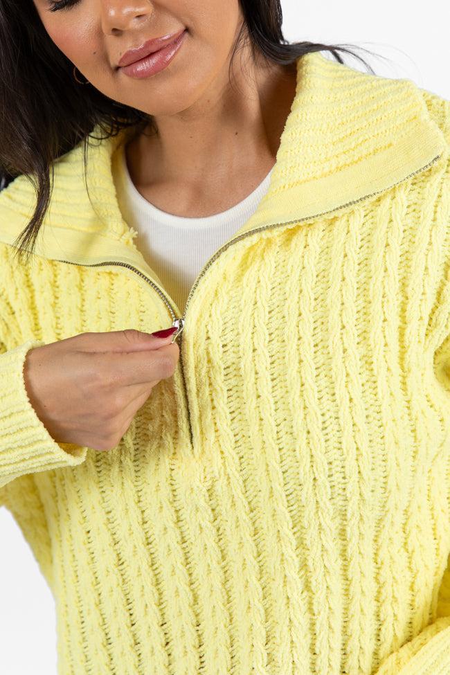 Forever Yours Yellow Cable Knit Chenille Quarter Zip Sweater SALE Product Image