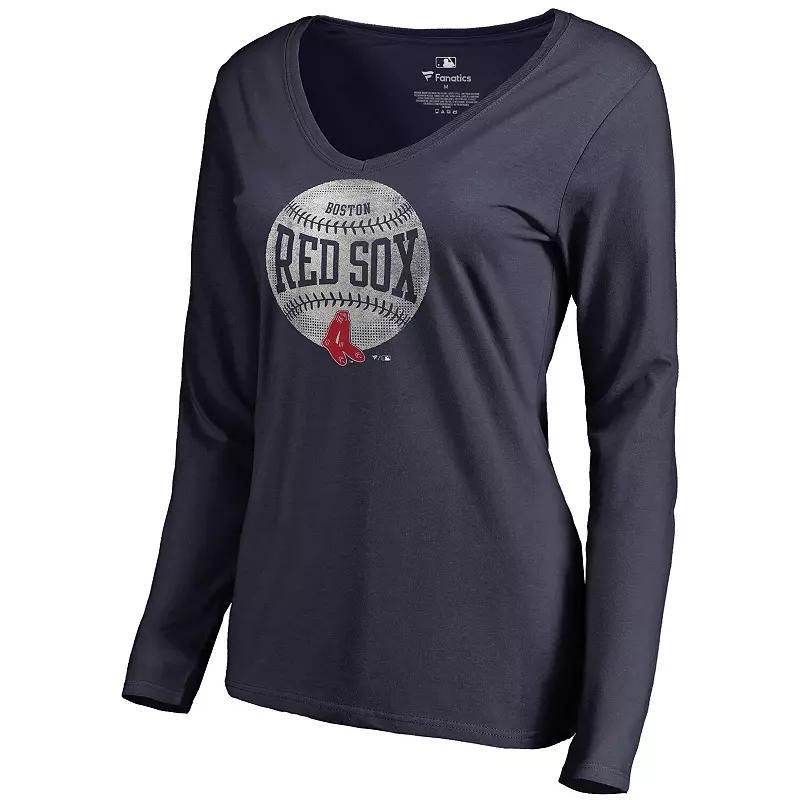 Womens Fanatics Branded Boston Red Sox Cooperstown Collection Slider Long Sleeve V-Neck T-Shirt Blue Product Image