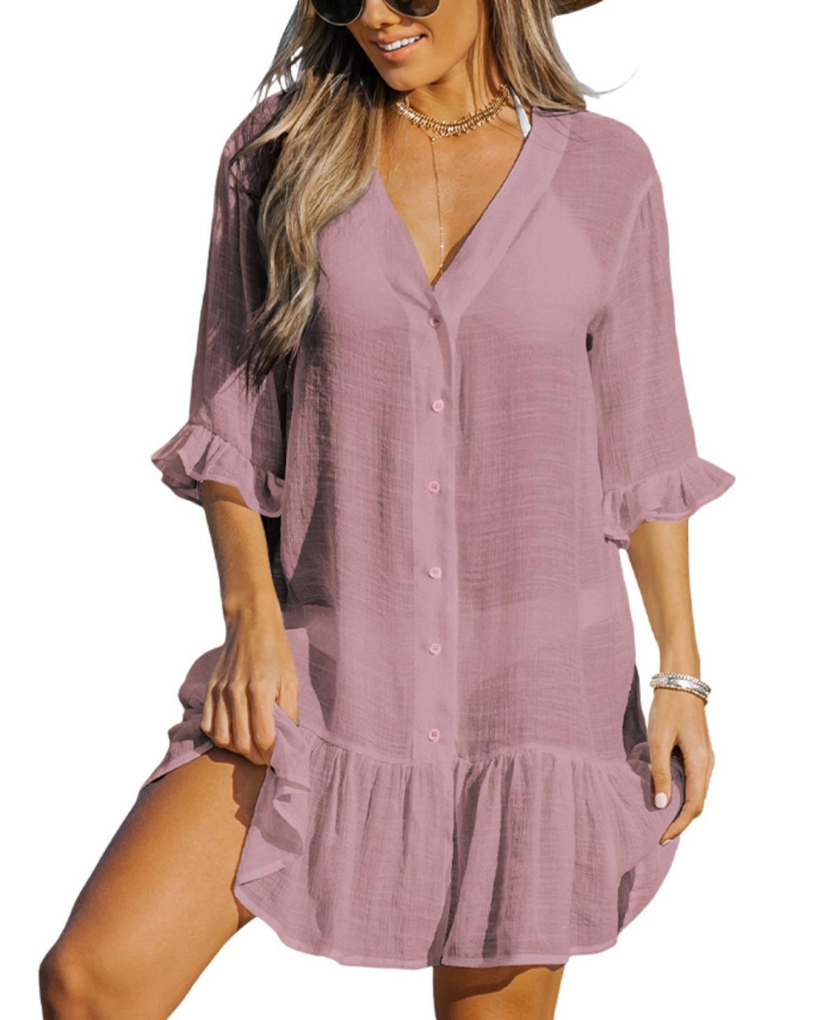 Womens CUPSHE Ruffled Swim Cover-Up Dress Product Image