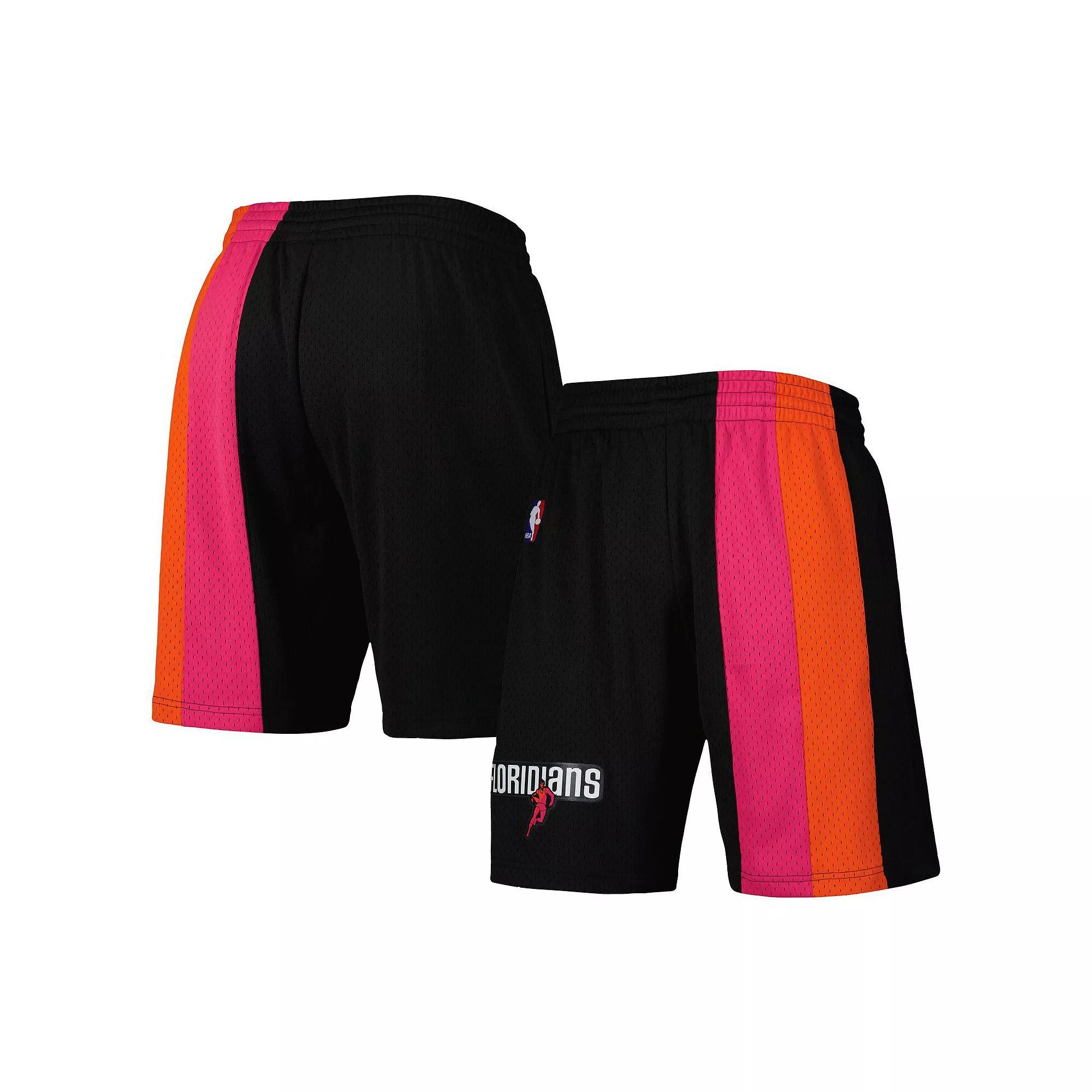 Men's Mitchell & Ness Black Miami Heat Hardwood Classics Primary Logo Swingman Shorts,  Product Image